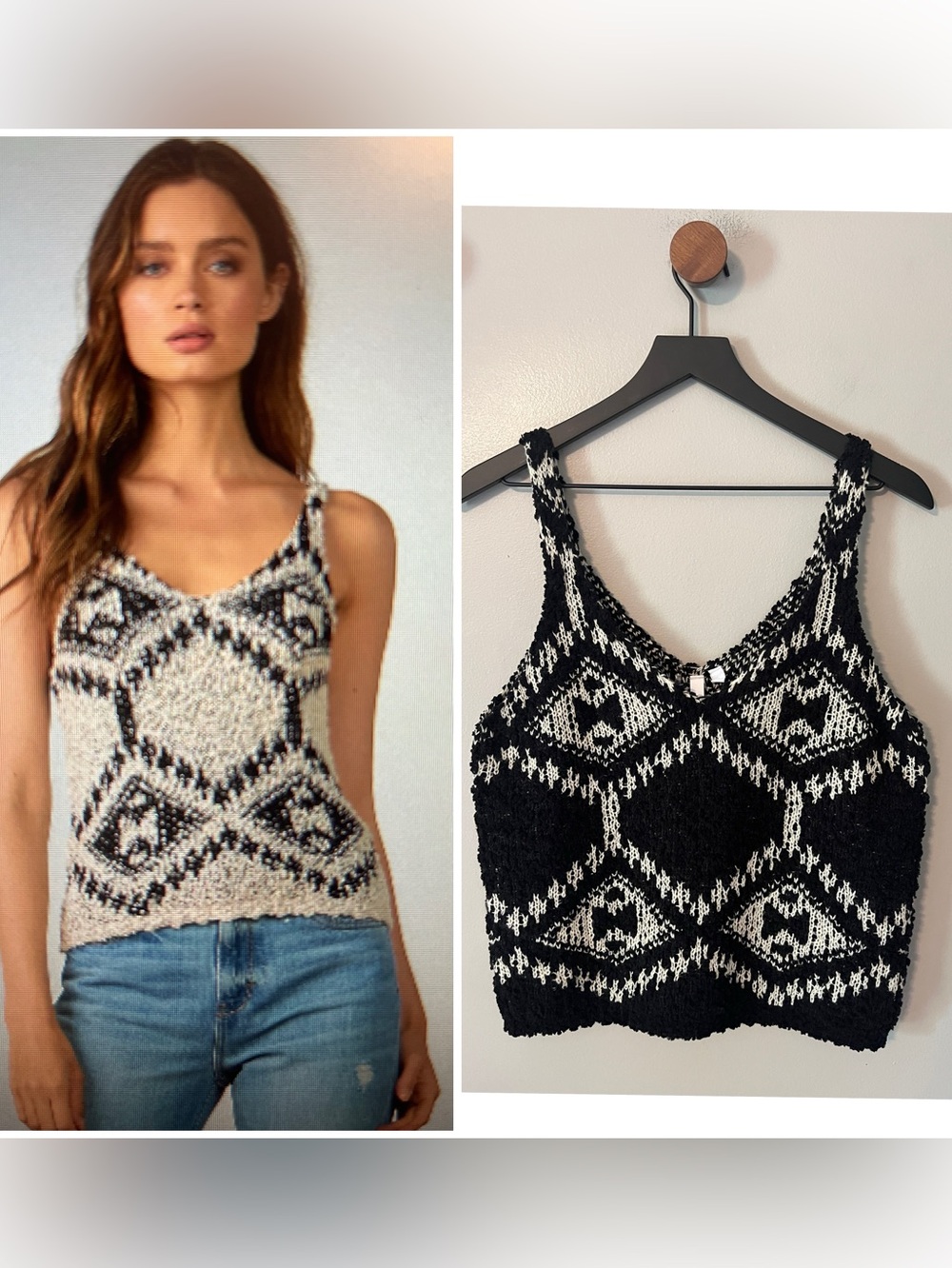 New! Elan Black and Cream Print Tank Sweater Size Medium NWT